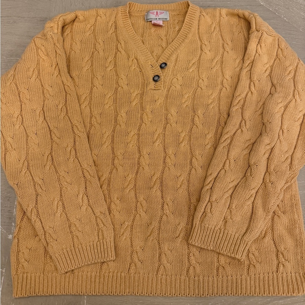 American Weekend Butter Yellow Cable Knit Soft Girl Sweater